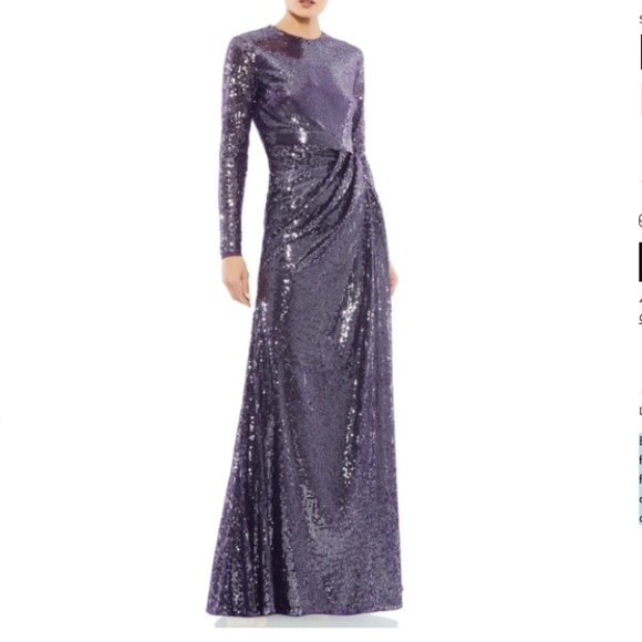 MAC DUGGAL Long Sleeve Formal Wedding Cocktail Long Sequin Gown • Size 12 NWT - Picture 1 of 3